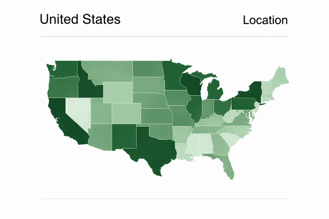 US Map showing market analysis locations