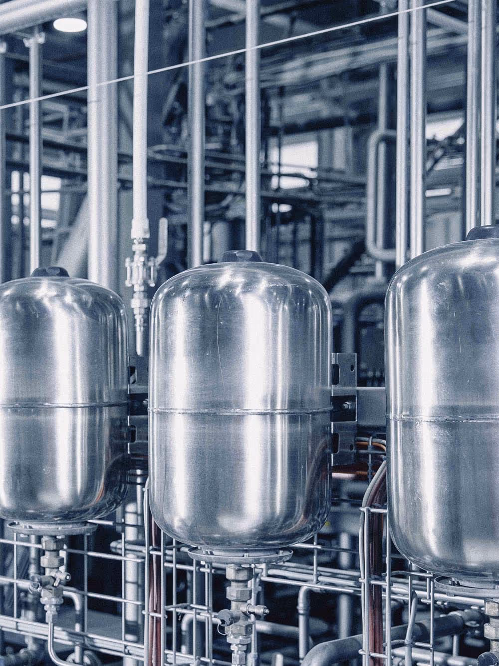 Stainless-steel processing equipment in a dairy plant